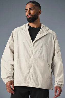 ALO YOGA Vantage Hoodie Nylon Ripstop Track Jacket Windbreaker Bone M $138